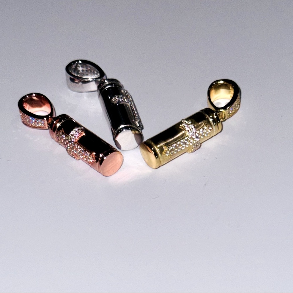 VVS Cross Urn Cylinder Pendant – 14K Gold Vermeil with GRA Certified Diamonds